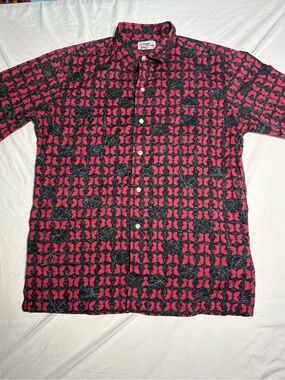 90s reyn spooner butterfly polo shirt size M 100% cotton hawaiian